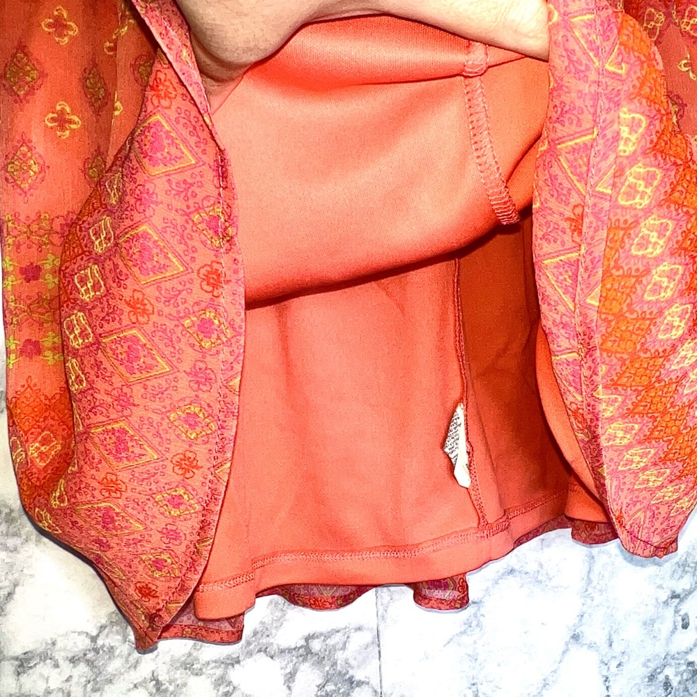 Olsenboye Orange Y2K Sheer Lined Medallion Tile Abstract Print Skirt Women’s S/M - Picture 4 of 8